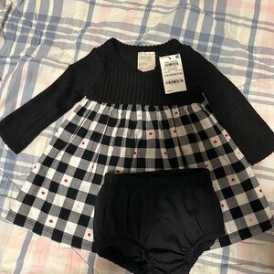 Baby Girls Black Plaid Knit Dress with Matching Black Bloomers